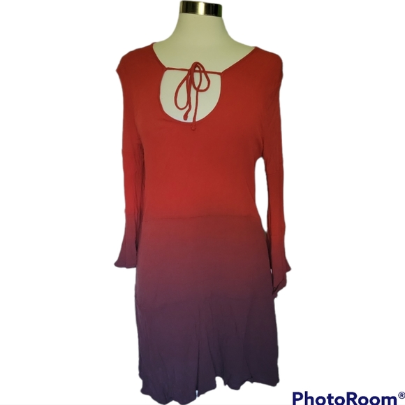 Green Dragon Red Ombre Gauzy Boho Dress - M - Picture 5 of 9